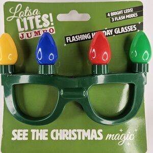 Flashing Holiday Christmas Glasses with Red Green Yellow Blue Lights